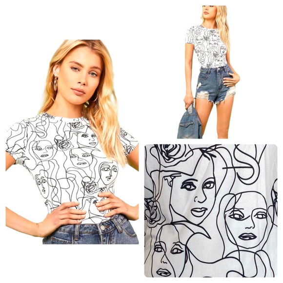 SHEIN Tops - Picasso-inspired black and white abstract faces top / XS. Like new condition.